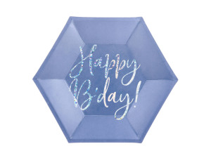 6szt Talerzyki Happy B'day!, granatowy, 20cm