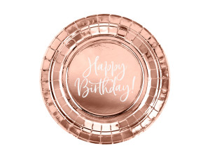 6szt Talerzyki Happy Birthday!, różowe złoto, 18cm