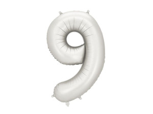 balon 100cm(39") cyfra "9" satynowy srebrny