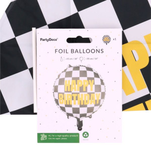 Balon foliowy Szachownica Happy Birthday, 45 cm, m