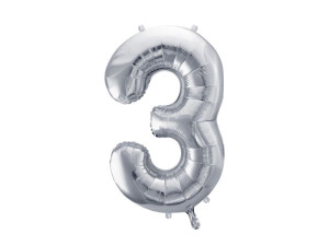 balon 86cm(34") cyfra "3" metalizowany srebrny