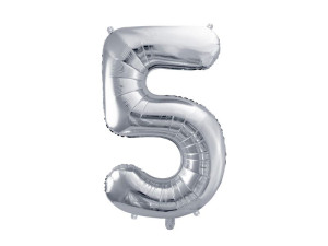 balon 86cm(34") cyfra "5" metalizowany srebrny