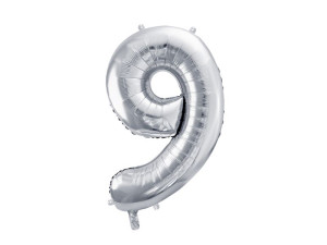 balon 86cm(34") cyfra "9" metalizowany srebrny
