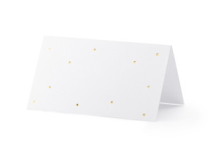 10szt Wizytówki na stół - Kropki, złoty, 9,5x5,5cm