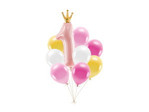 9szt Zestaw balonów Roczek, różowy