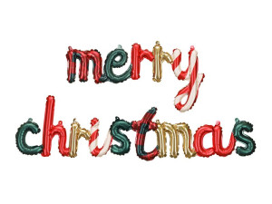 napis z balonów foliowych Merry Christmas