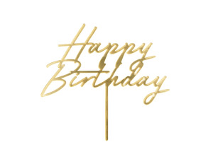 Topper akrylowy na tort Happy Birthday 18x16,5 cm złoty