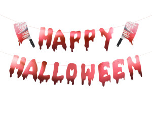 Baner Happy Halloween z tasakami, 120 cm, czerwony