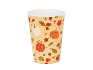 Kubeczki papierowe Dynie i żołędzie, 250 ml, pomarańczowy (1 op. / 6 szt.)