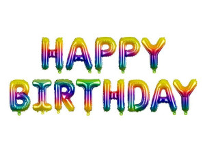 napis z balonów foliowych Happy Birthday