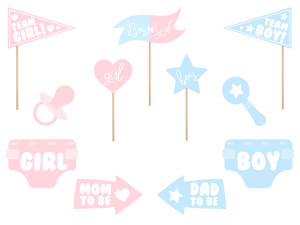 11szt Gadżety do zdjęć Gender reveal party, mix