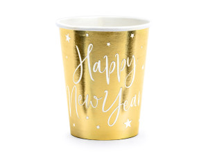 6szt Kubeczki Happy New Year, złoty, 220ml
