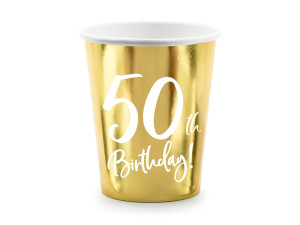 6szt Kubeczki 50th Birthday, złoty, 220ml