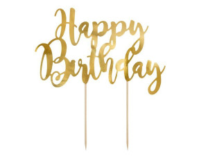 topper na tort Happy Birthday wys:22,5cm złoty
