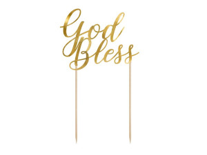 Topper na tort God Bless, złoty, 27,5cm