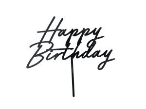 Topper akrylowy na tort Happy Birthday, czarny, 16