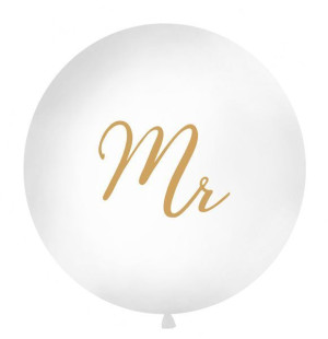 balon kula olbrzym 1m "MR" biały ze złotym