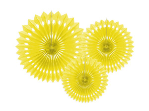 3szt Rozety dekoracyjne, żółty, 20-30cm