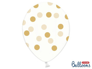 50szt balony 30cm przezroczyste w złote grochy
