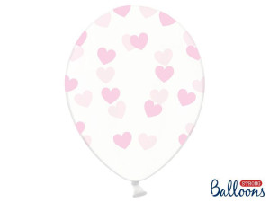 6szt balony 30cm Crystal Clear serduszka różowe