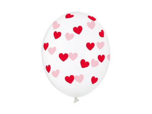 6szt Balony 30cm Crystal Clear serca czerwone