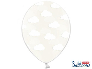 50szt balony 30cm przezroczyste w białe chmurki