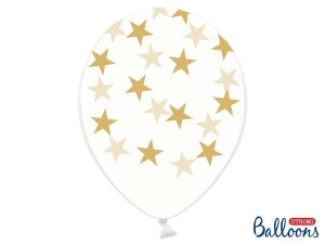 50szt balony 30cm przezroczyste w złote gwiazdki