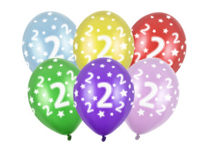 6szt Balony 30cm, 2nd Birthday, Metallic Mix