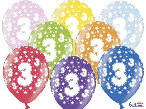 6szt balony 30cm 3rd birthday metallic mix