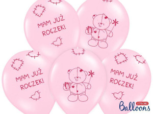 6szt Balony 30cm Miś - mam już..., Pastel pink