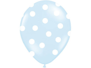50szt balony 30cm błękitne w białe grochy