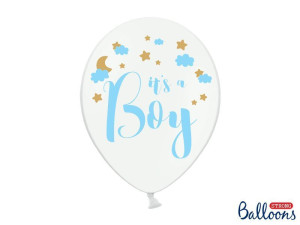 6szt Balony 30cm It's a Boy Pastel Pure White