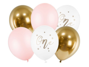 6szt Balony 30cm One Pastel Pale Pink