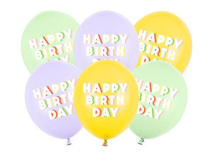 6szt balony 30cm Happy Birthday, mix