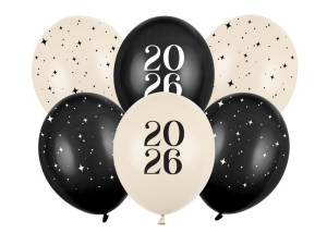 6szt Balony 30 cm Happy New Year 2026 Pastel Mix