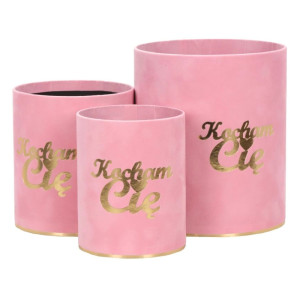3szt flowerboxy welurowe Kocham Cię jasnoróżowe