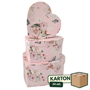 24kpl*3szt flowerboxy serca różowe w kwiaty