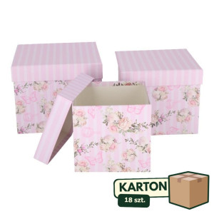 18kpl*3szt flowerboxy w paski różowe