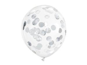 6szt balony 30cm transparentne ze srebrnym konfett