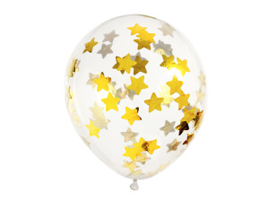 6szt Balony z konfetti - gwiazdki, 30cm, złoty