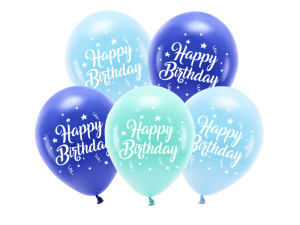5szt Balony Eco 26 cm, Happy Birthday, niebieski