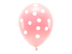 6szt Balony Eco 33 cm pastelowe, Kropki, jasny róż