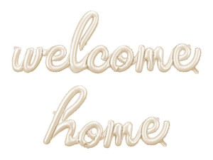 napis z balonów foliowych Welcome Home