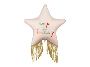 Balon foliowy Gwiazda z frędzlami Happy Birthday