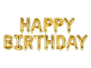 napis z balonów foliowych Happy Birthday