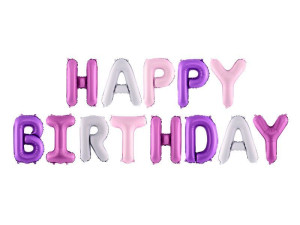 napis z balonów foliowych Happy Birthday