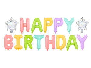 napis z balonów foliowych Happy Birthday
