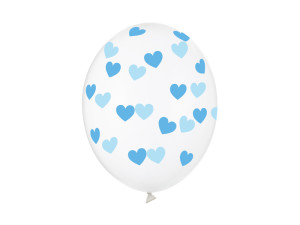 6szt Balony 30cm, Serduszka, Crystal Clear