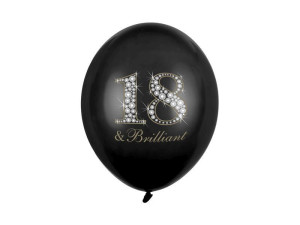 6szt balony 30cm 18& Brilliant pastel black