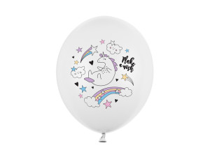 6szt Balony 30cm, Jednorożec, Pastel Pure White